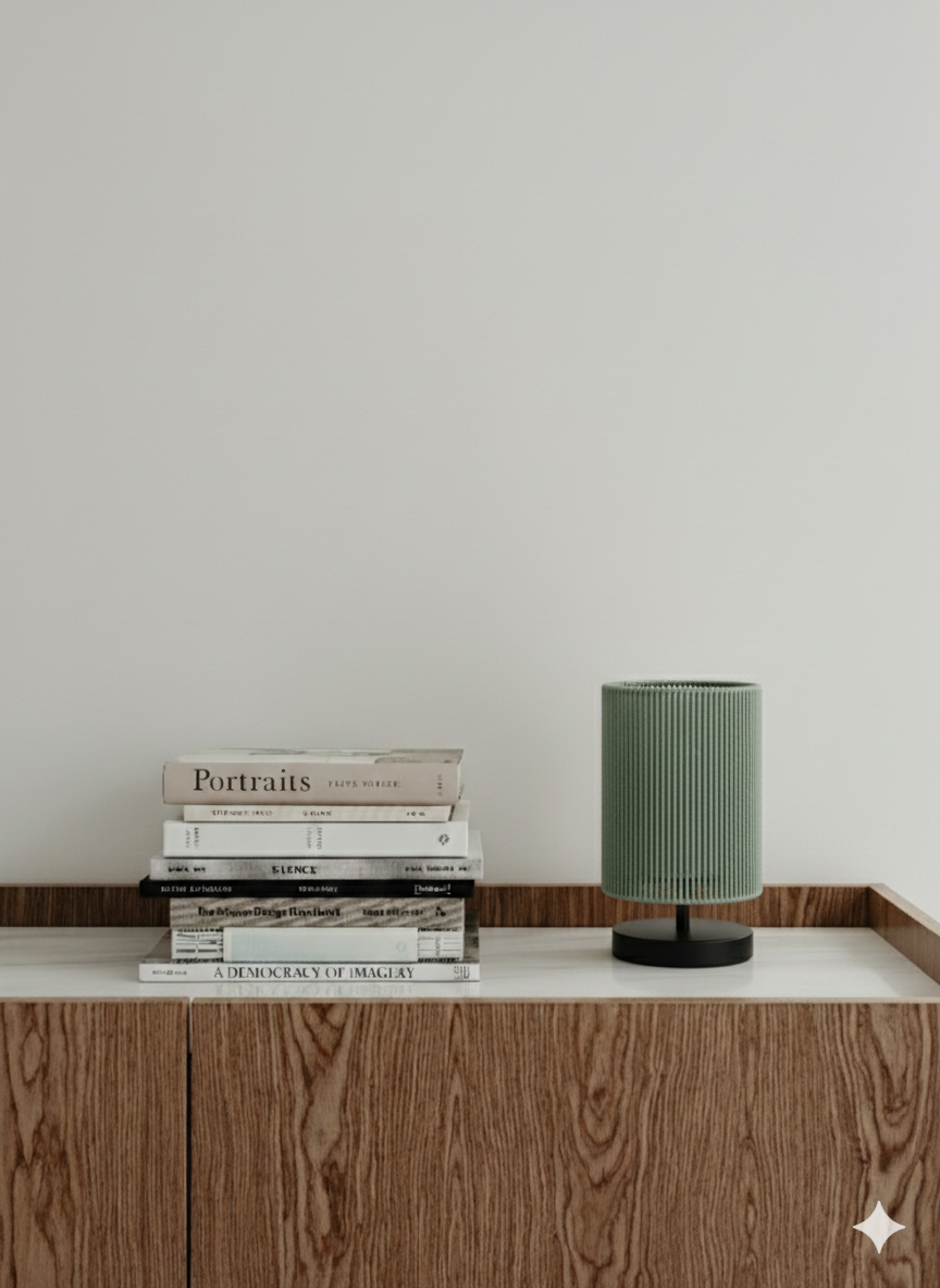 Green Jute Woven Rope Table Lamp: Metal Base