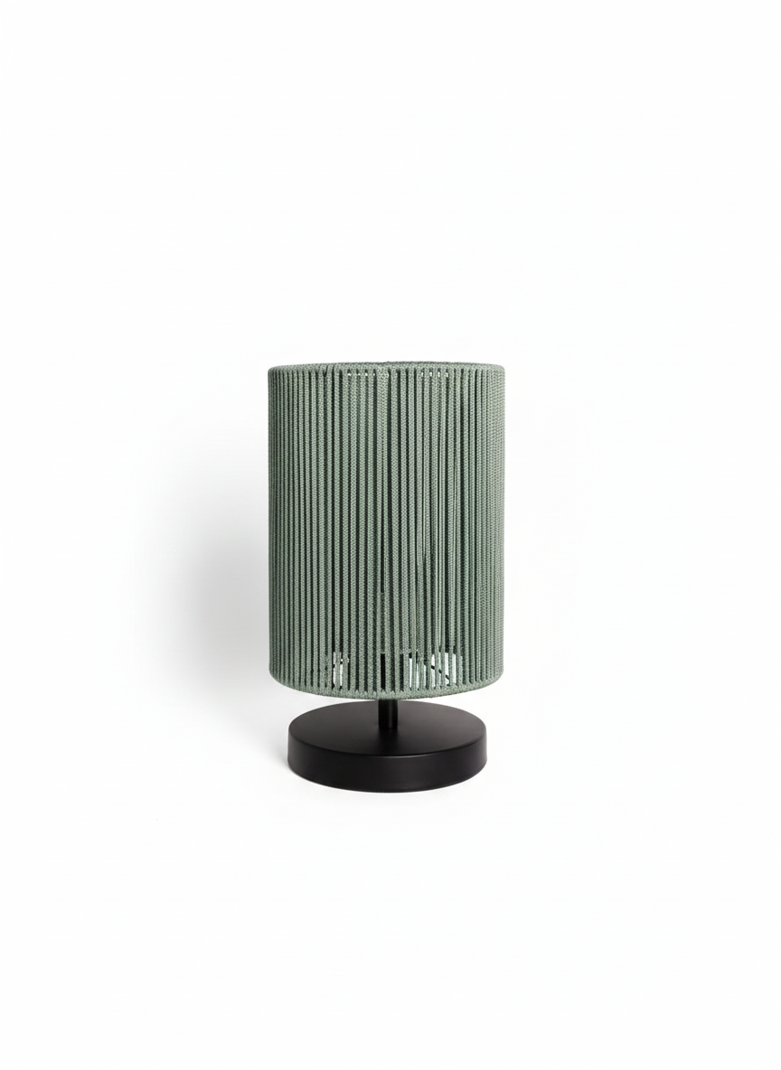 Green Jute Woven Rope Table Lamp: Metal Base