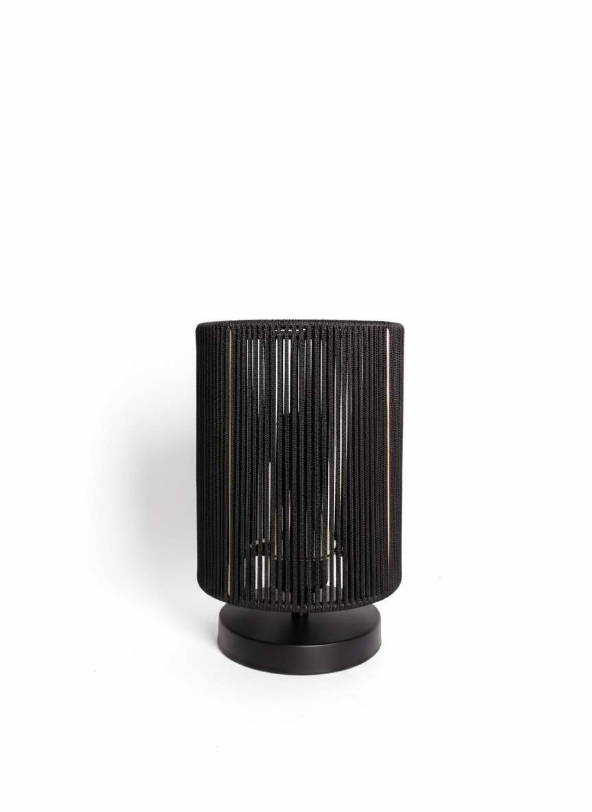 Black Jute Woven Rope Table Lamp: Metal Base