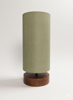 Pistachio Linen Cylinder Table Lamp – Brown Wood Base