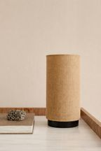 Natural Burlap Linen Cylinder Table Lamp – Metal Base