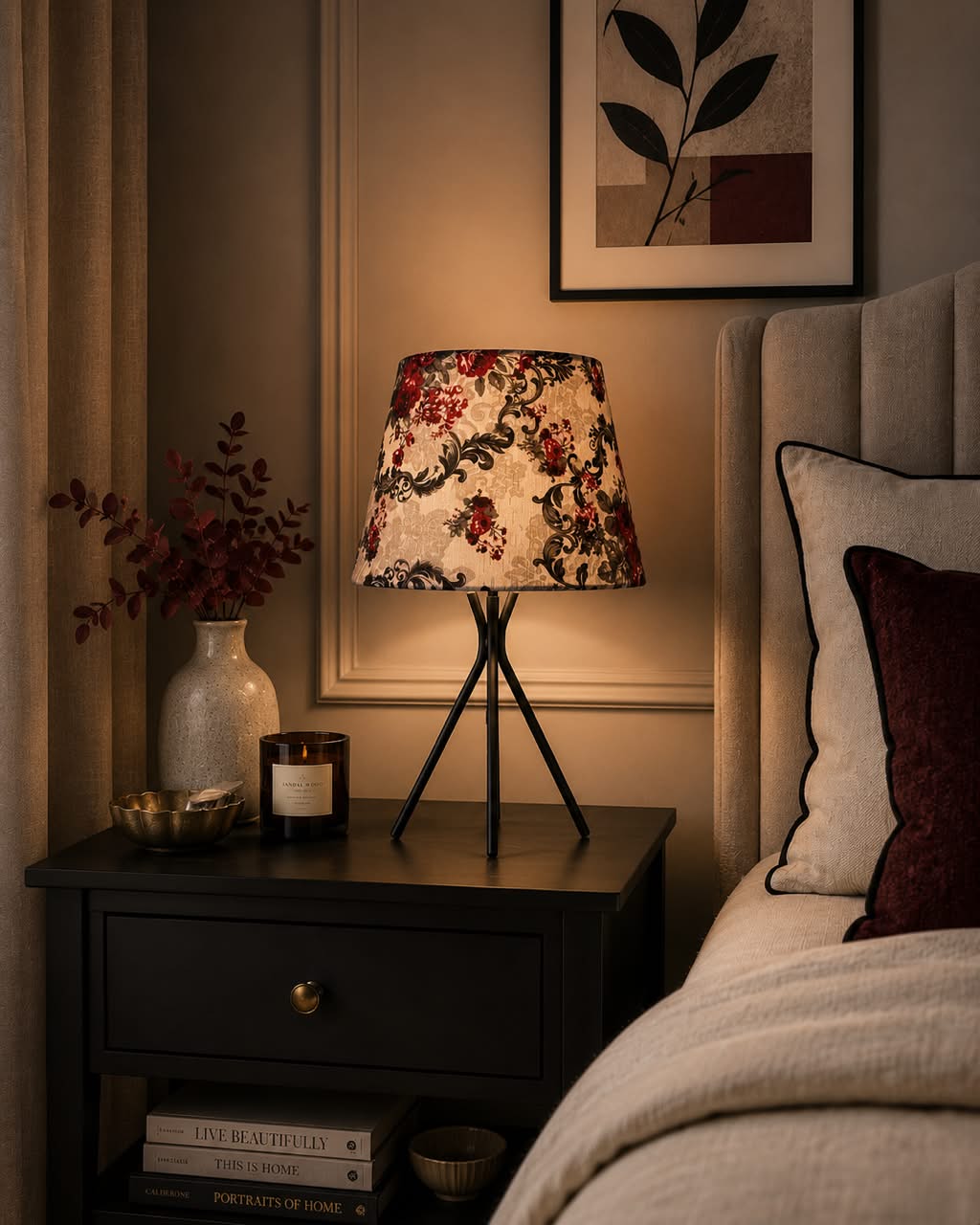 The Apex Baroque Gothic Floral Table Lamp - Black Base