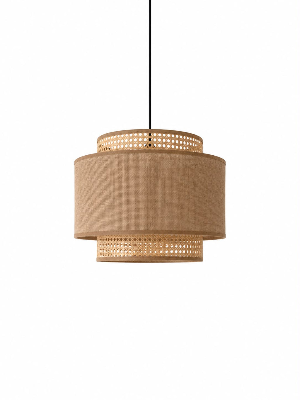 The Natural Cane & Linen Drum Pendant