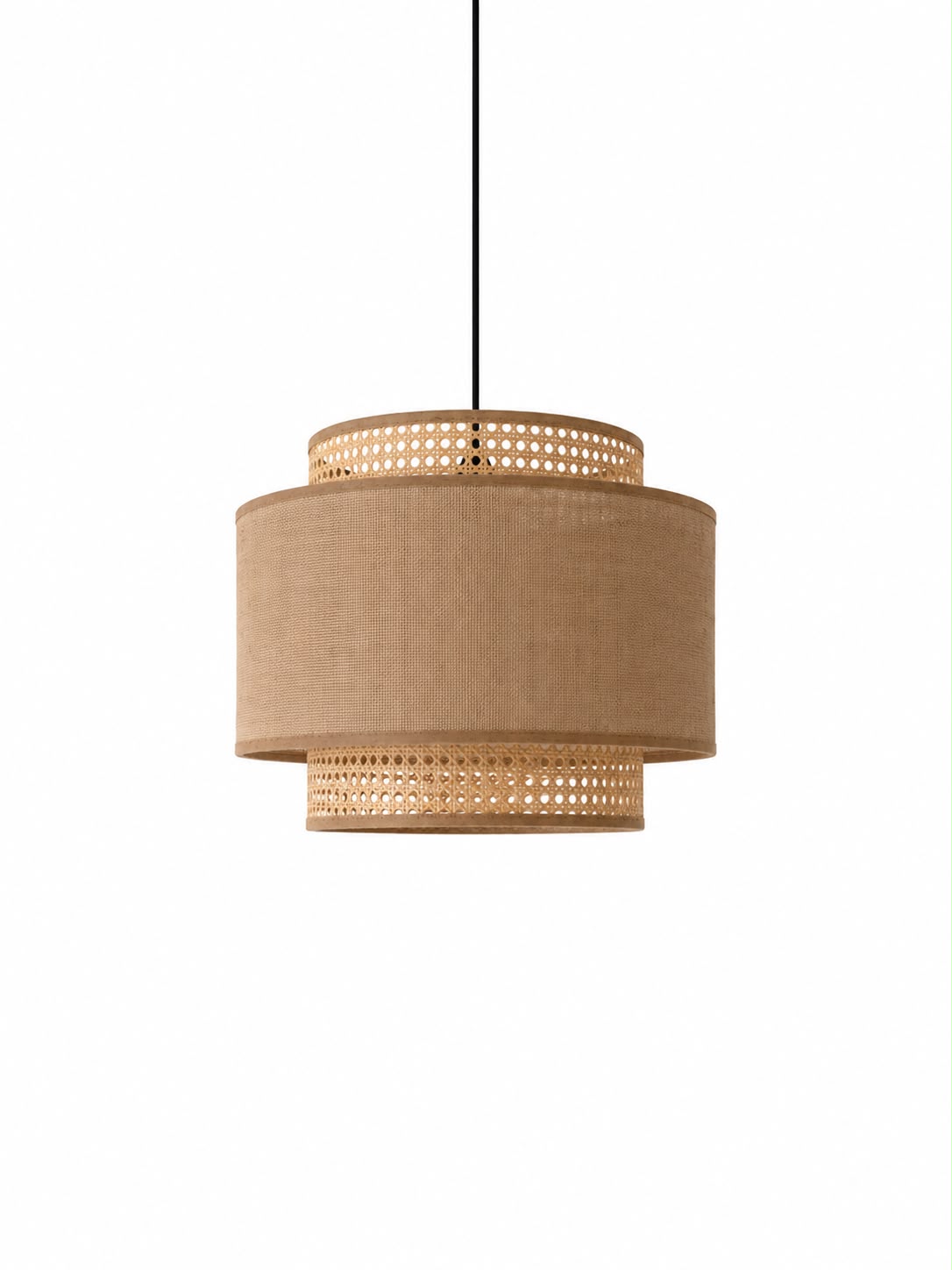 The Natural Cane & Linen Drum Pendant