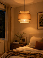 The Natural Cane & Linen Drum Pendant