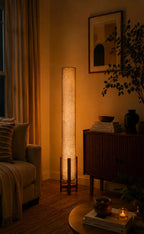 Mocha Linen Column Floor Lamp: Mid-Century Modern