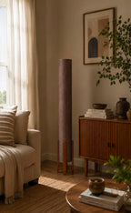 Mocha Linen Column Floor Lamp: Mid-Century Modern