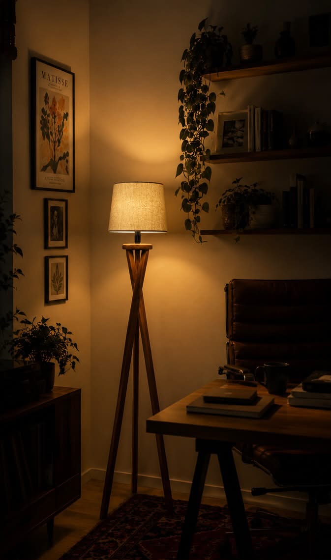 The Apex Wood Mid-Century Tripod Floor Lamp
