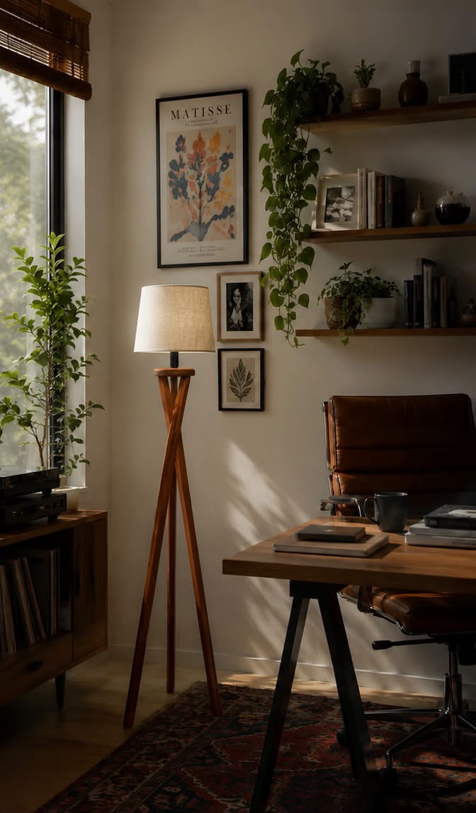 The Apex Wood Mid-Century Tripod Floor Lamp