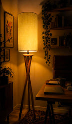 The Apex Wood Cylinder Tripod Floor Lamp