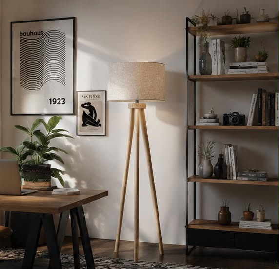 The Apex Wood Drum Tripod Floor Lamp