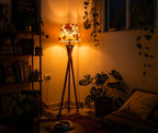 The Apex Wood Gothic Floral Tripod Floor Lamp