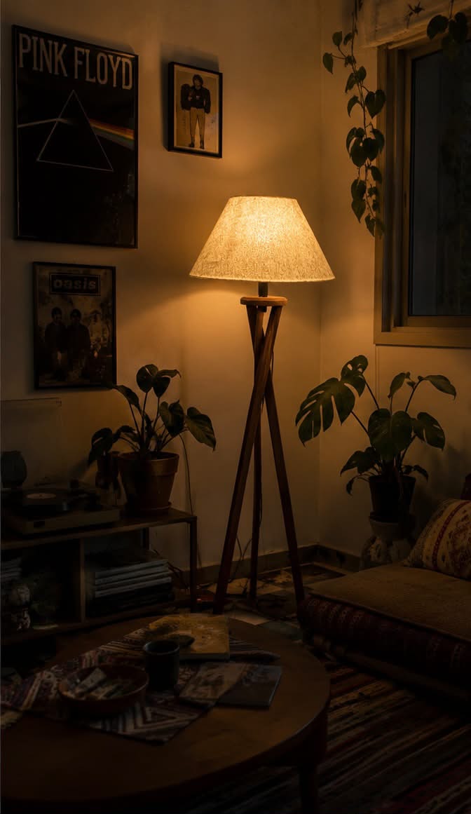 The Apex Wood Empire Tripod Floor Lamp