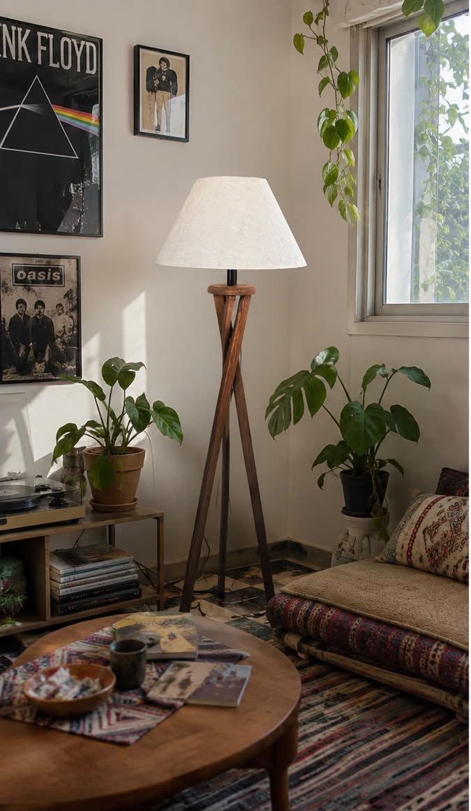 The Apex Wood Empire Tripod Floor Lamp