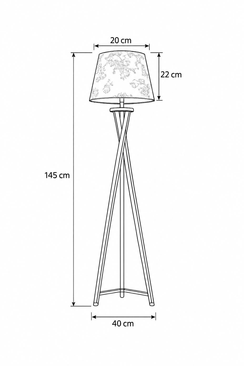 The Apex Wood Gothic Floral Tripod Floor Lamp