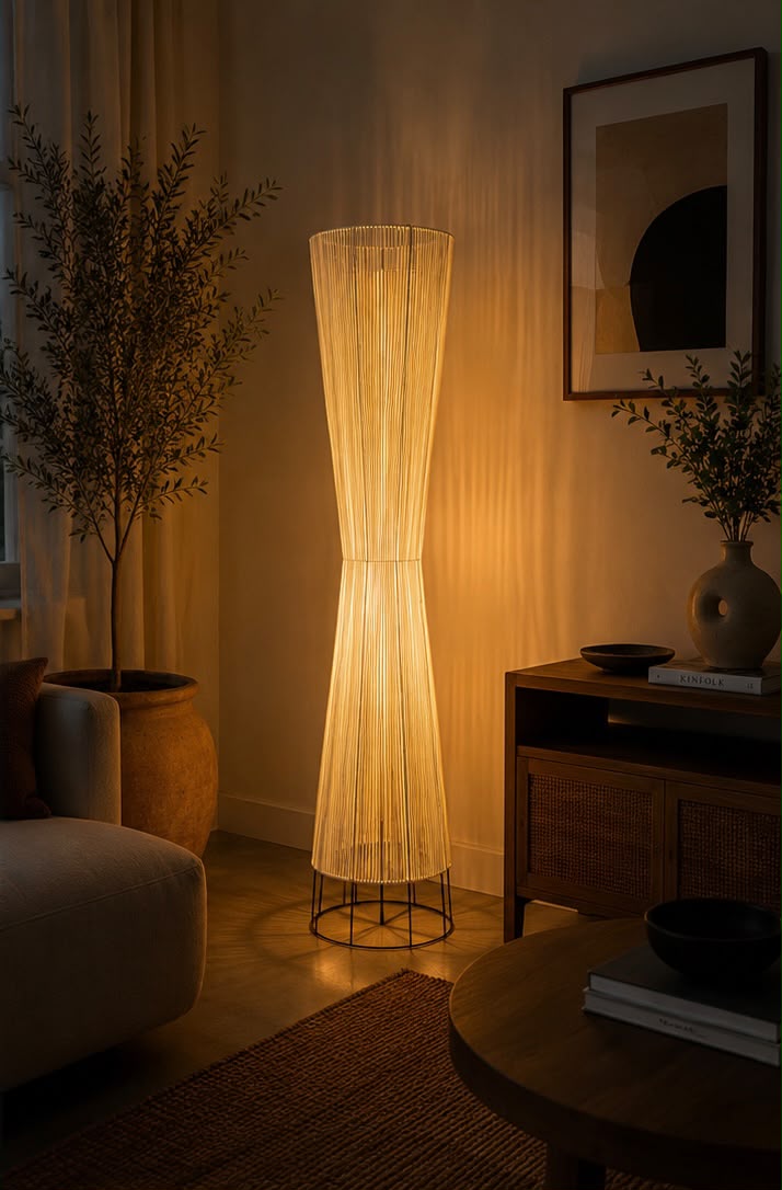 Biconical Boho Style Floor lamp - Off White