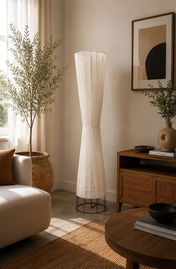 Biconical Boho Style Floor lamp - Off White