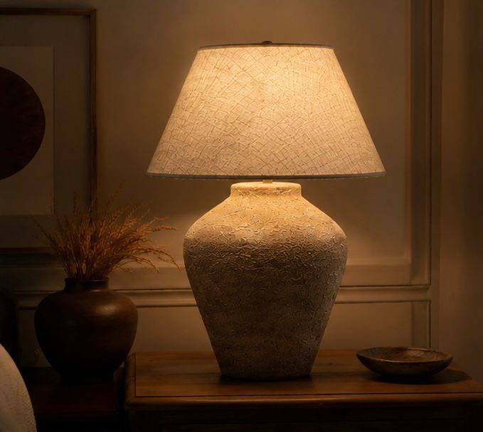 Poetry Textured Ceramic Table Lamp – Rustic Elegance