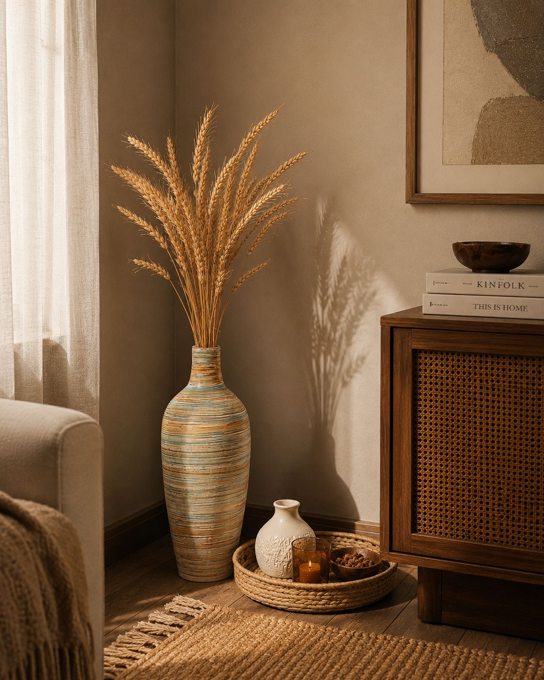 Harvest Strata Floor Vase – Earthy Artisan Elegance