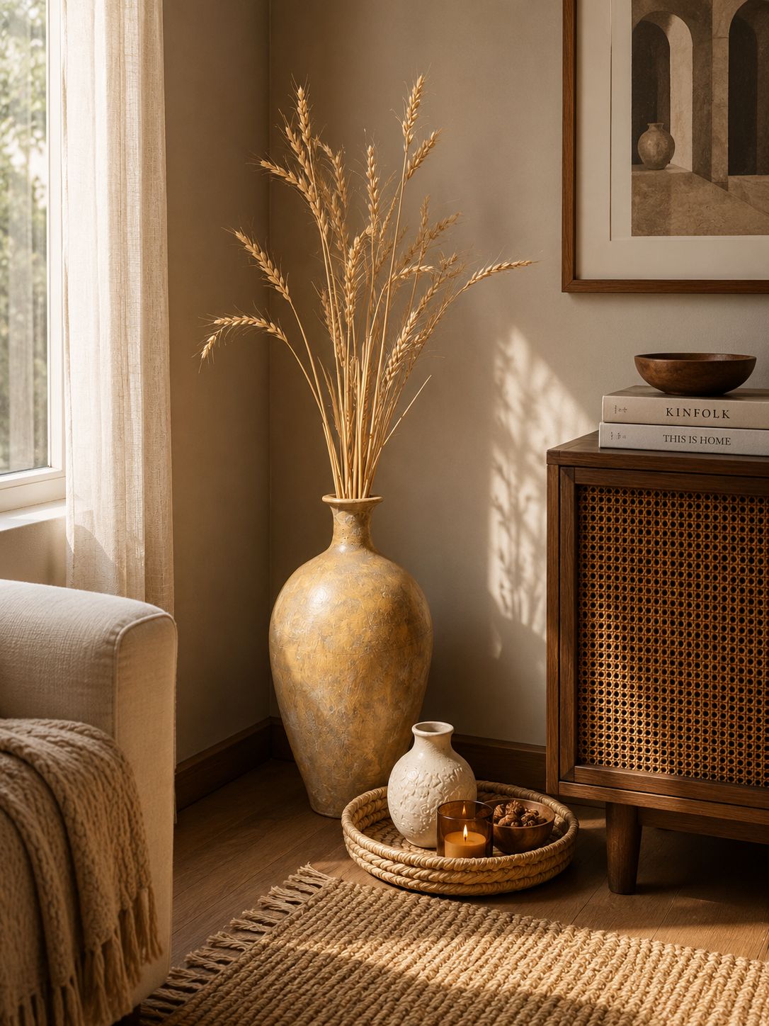 Aurelia Floor Vase – Antique Golden Elegance