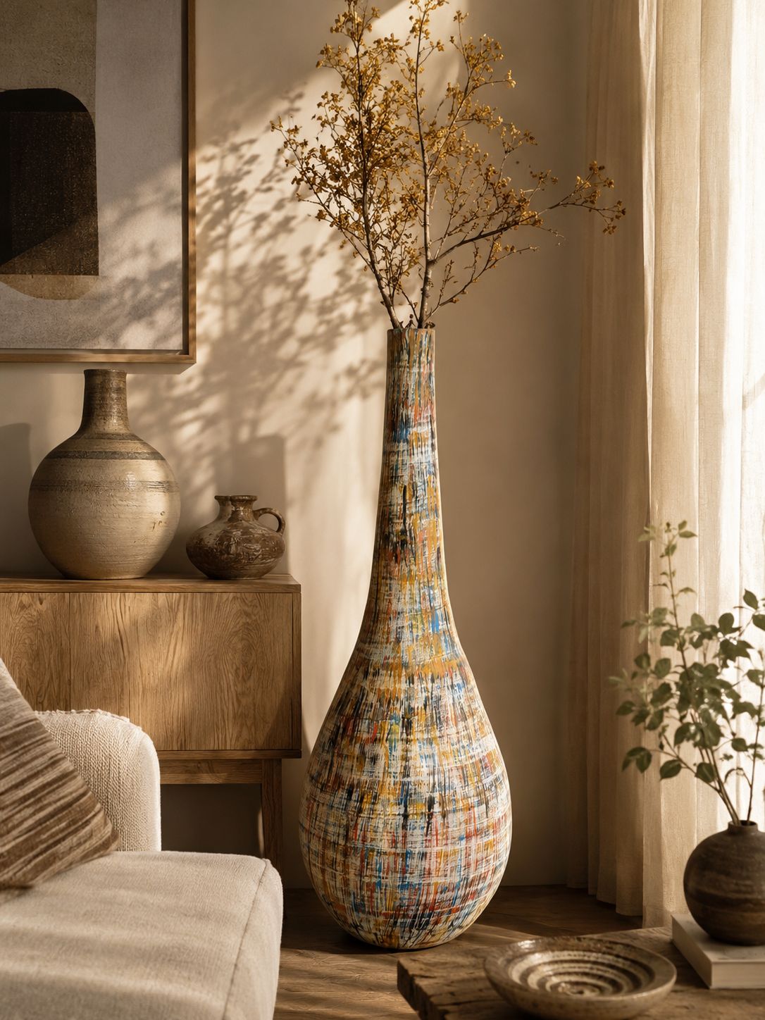 Chromatic Muse Floor Vase – Artistic Statement Elegance