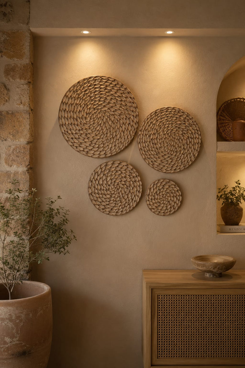 Sandstone Spiral Pottery Wall Plate Set – Handcrafted Organic Elegance
