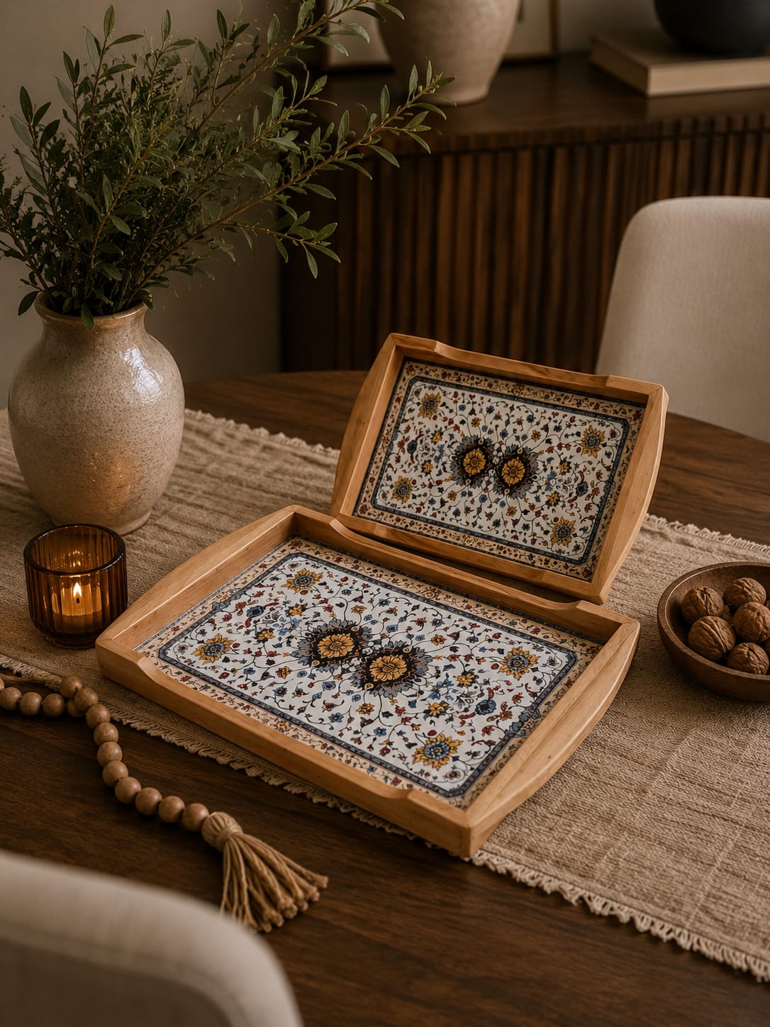 Persian Garden Wooden Serving Tray Set