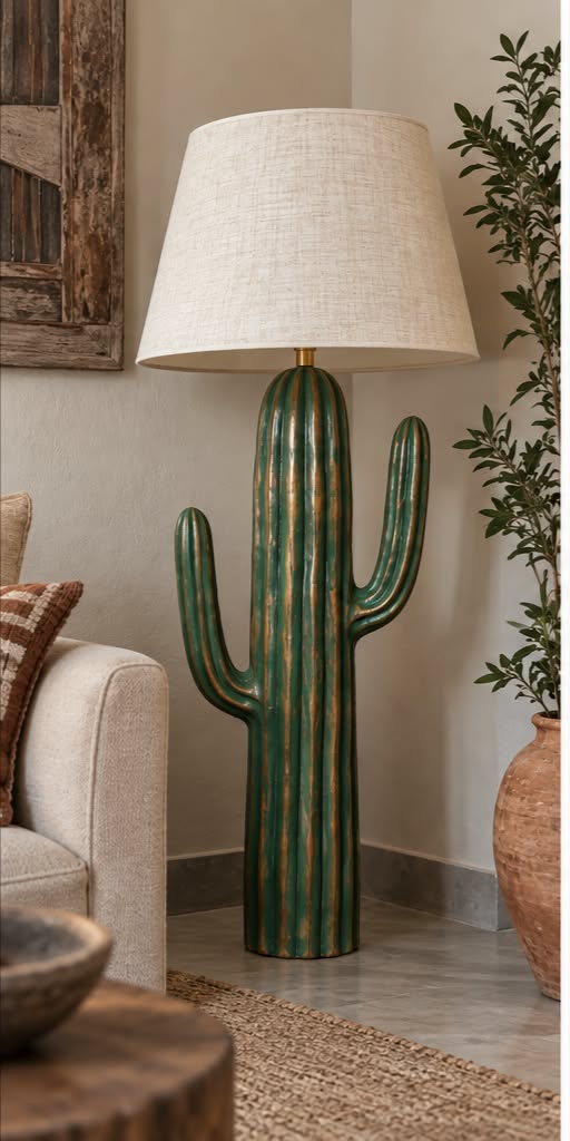 Patina Green Cactus Pottery Floor Lamp 120cm