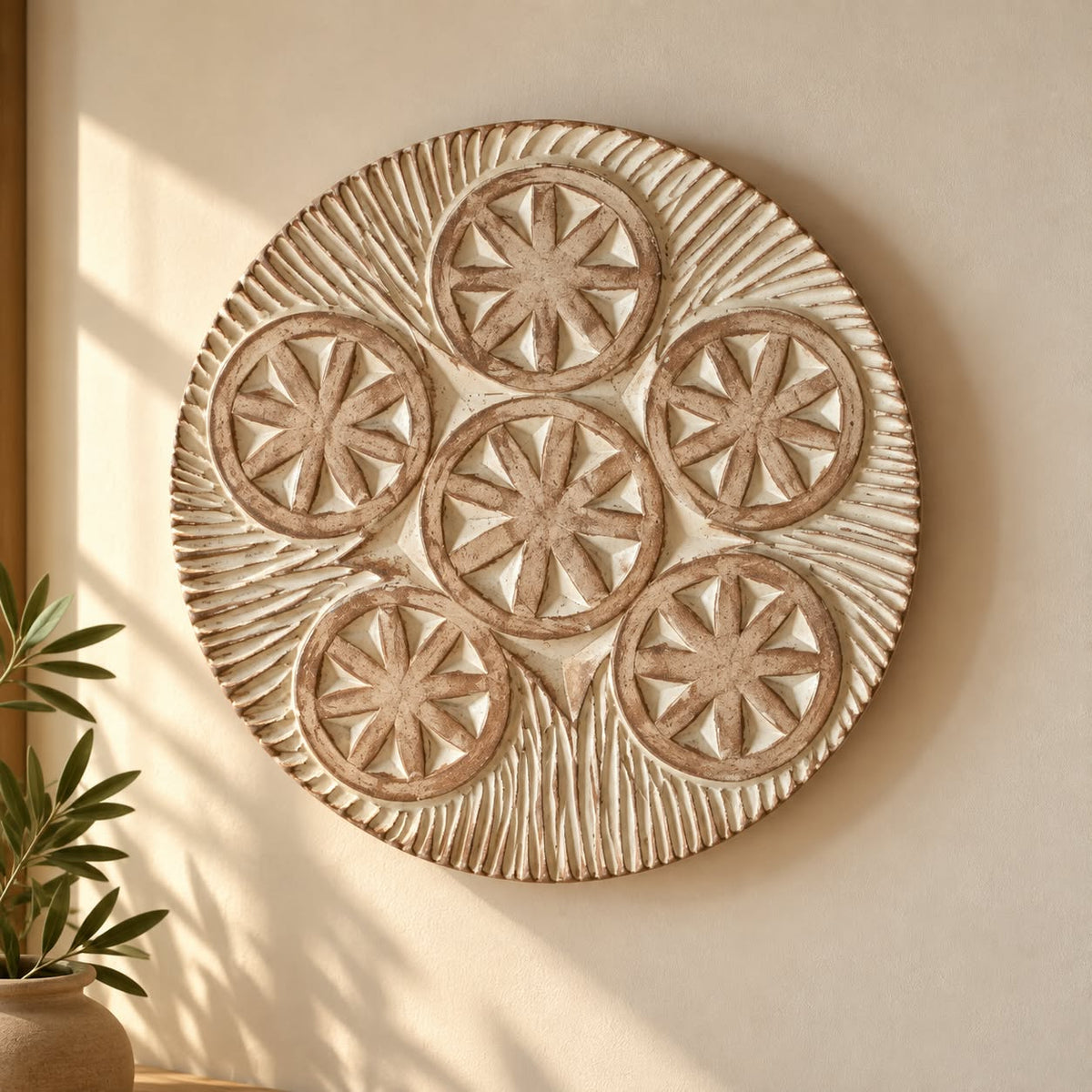 Ivory Rosette Pottery Wall Plate