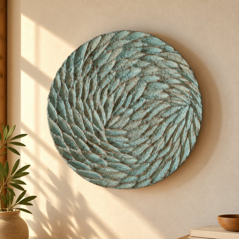 Aqua Ripple Pottery Wall Plate