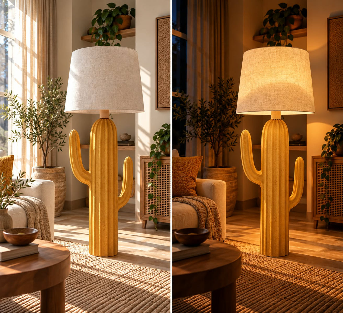 Golden Cactus Pottery Floor Lamp – 120 cm