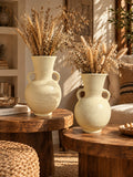 Ivory Speckled Pottery Vase with Twin Handles