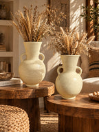 Ivory Speckled Pottery Vase with Twin Handles