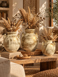 Ivory & Gold Distressed Pottery Vase Trio