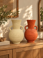 Amphora Pottery Vase Set of 2 – Cream & Terracotta Orange