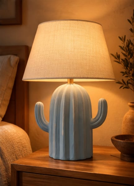 Blue Cactus Pottery Table Lamp