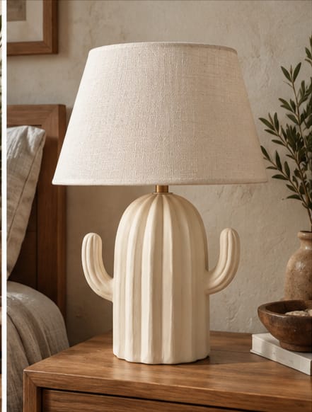 Ivory Cactus Pottery Table Lamp