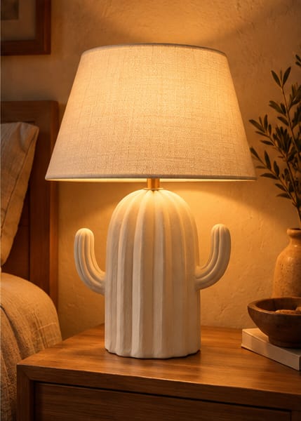 Ivory Cactus Pottery Table Lamp
