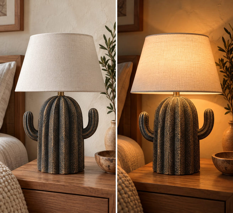 Charcoal Cactus Pottery Table Lamp