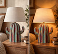 Turquoise & Burgundy Cactus Pottery Table Lamp