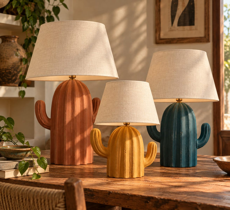 Desert Hues Cactus Pottery Table Lamp