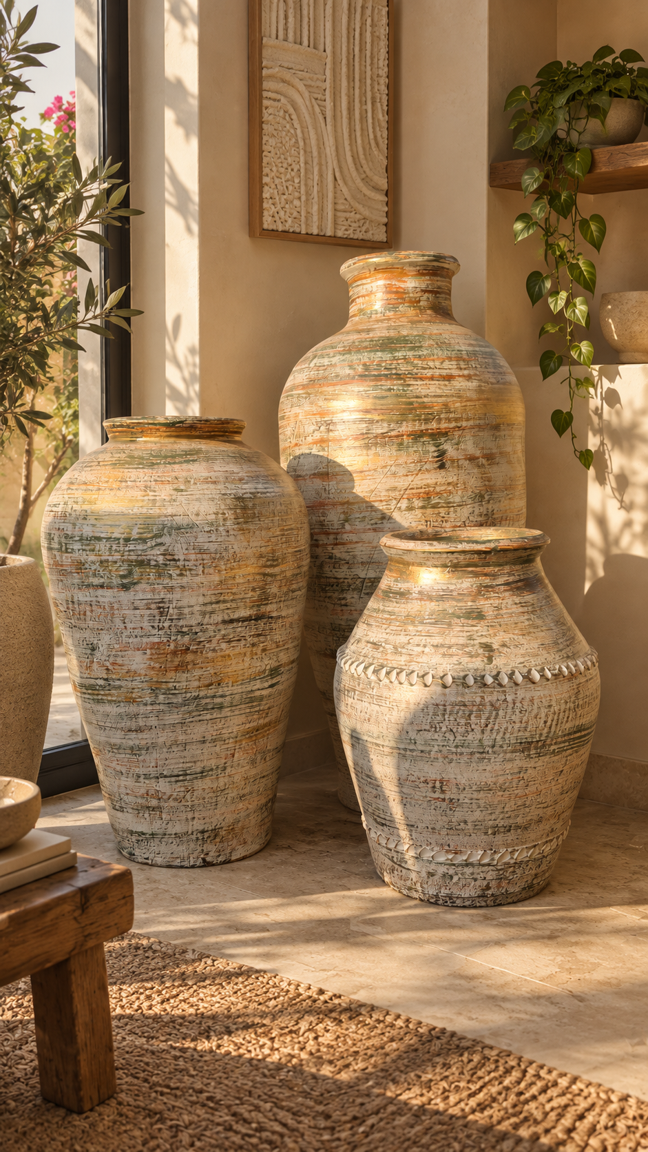 Terra Heritage Pottery Floor Vases — Set of 3