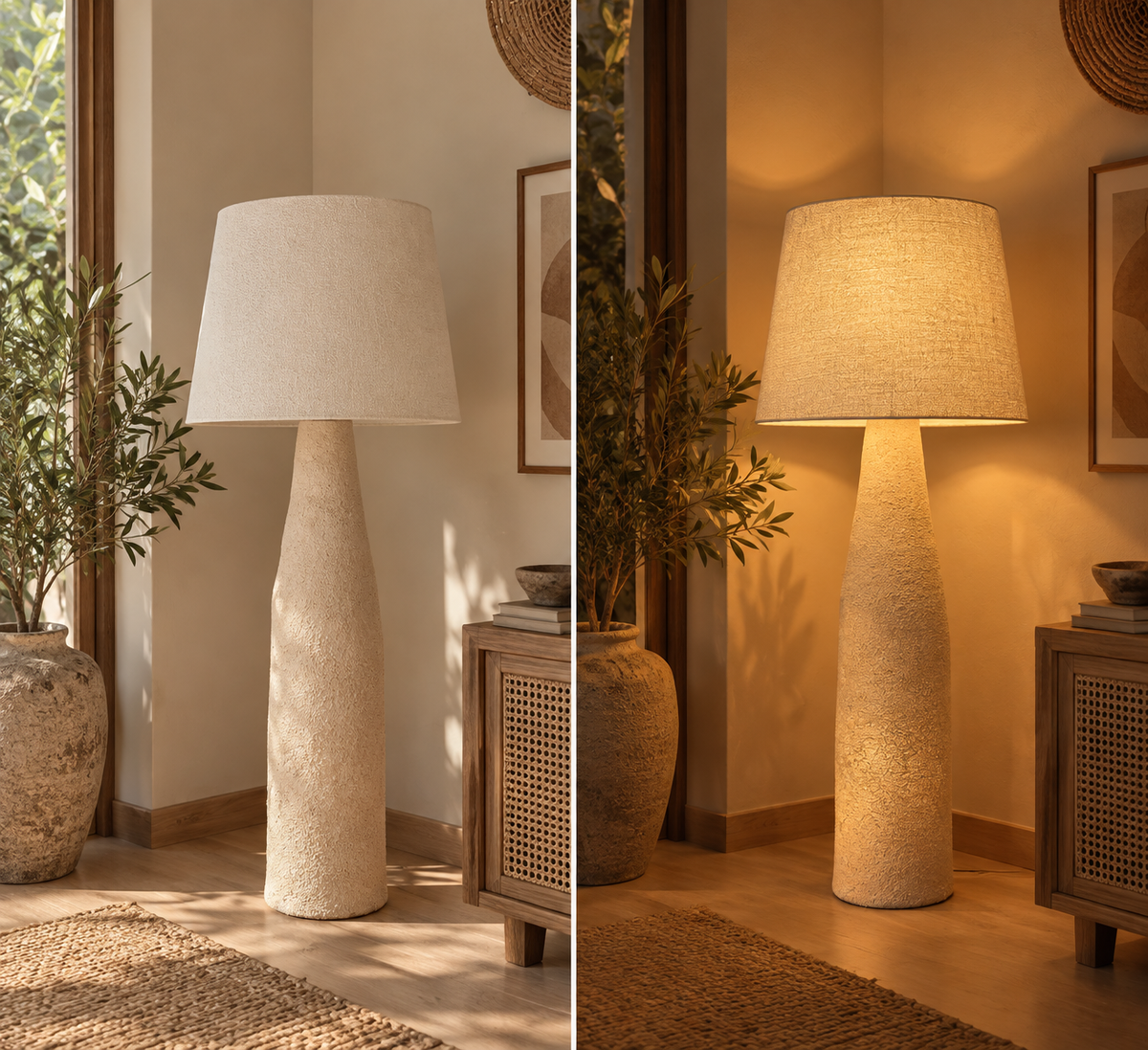 Dune Glow Pottery Floor Lamp — Sand Beige 115cm