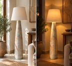 Coastal Haze Pottery Floor Lamp — Pastel Blue & Sand Beige