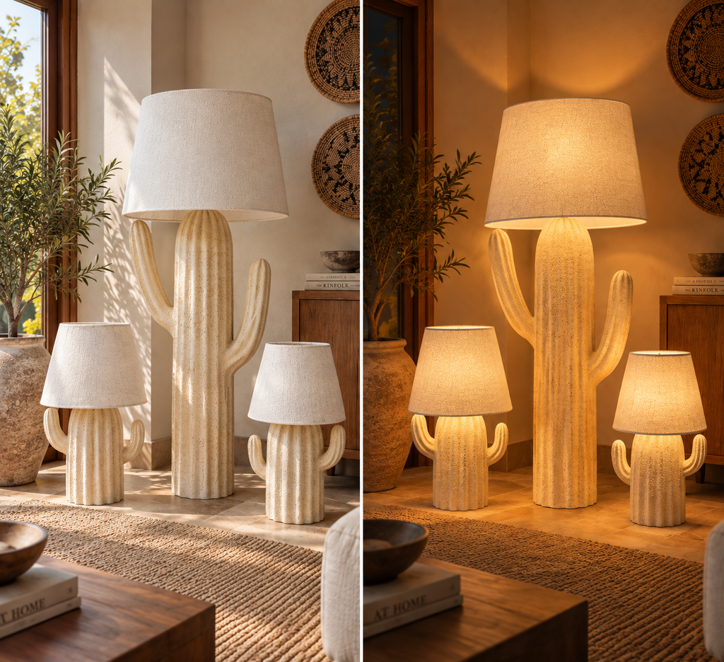 Desert Bloom Cactus Sand Beige & Cream - Set of Three