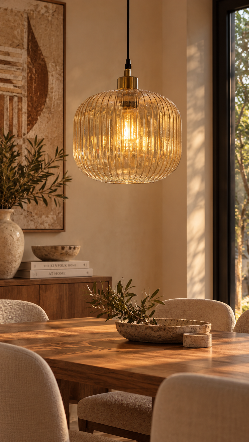 Aurora Ribbed Glass Pendant Light – Amber