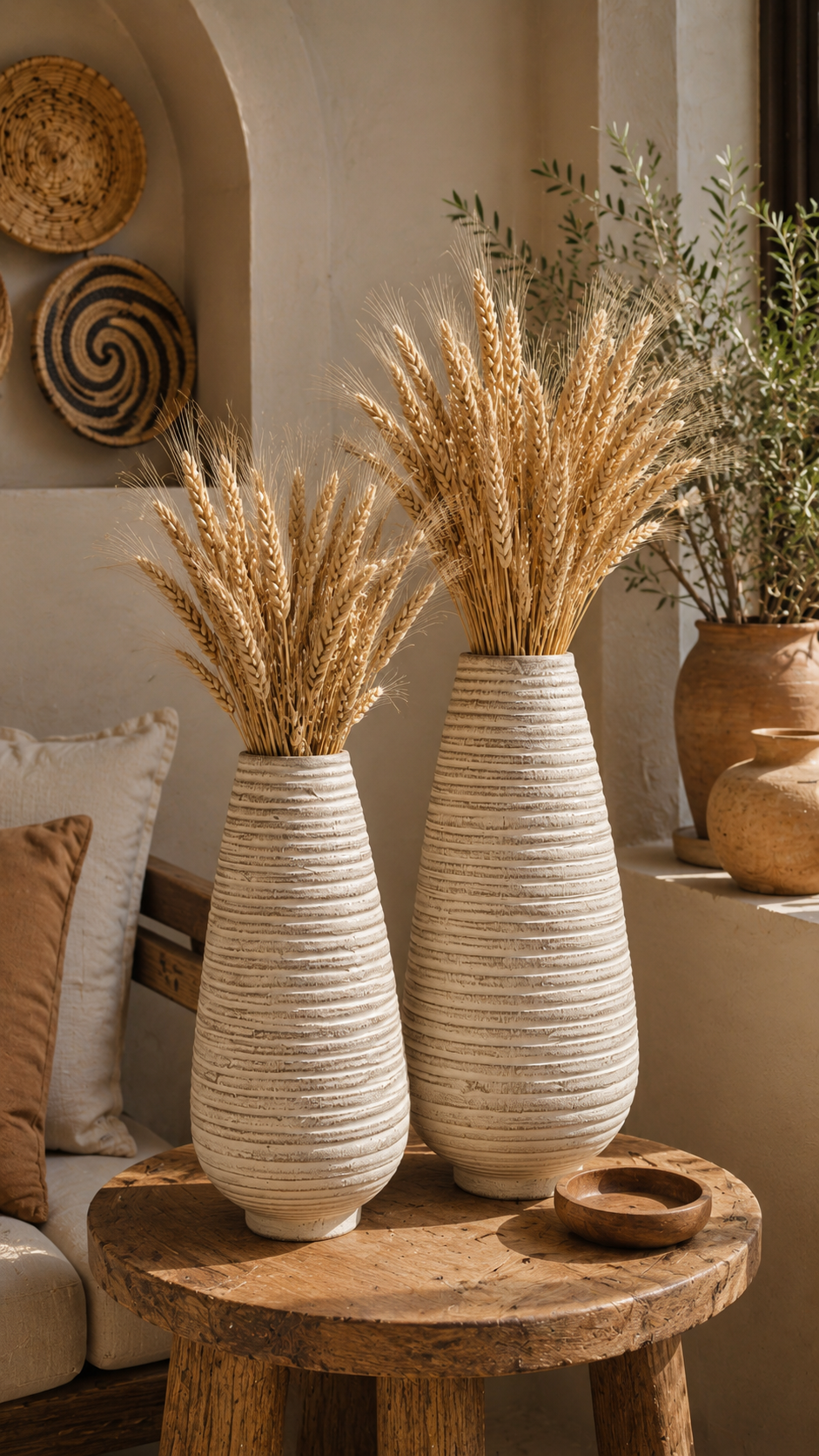 Ivory Ridge Pottery Floor Vase Set – Textured Organic Elegance