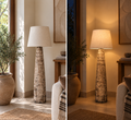 Terra Lace Pottery Floor Lamp — Antique Beige & Charcoal 115cm