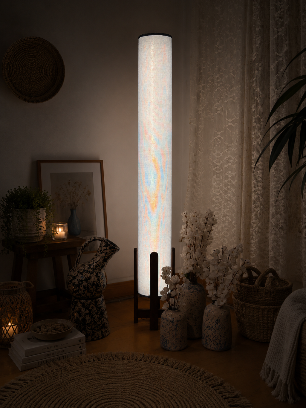 light sky blue Linen Column Floor Lamp: Mid-Century Modern
