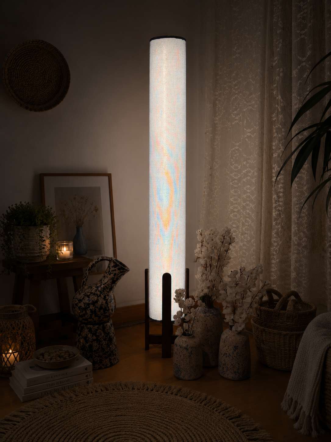 light sky blue Linen Column Floor Lamp: Mid-Century Modern